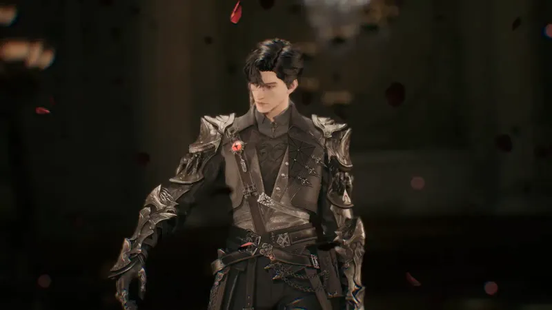 Armored knight standing amid embers
