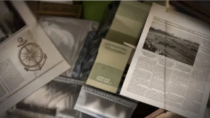 Official Lord of Mysteries website news artwork showing newspapers, a compass drawing and documents spread across a desk